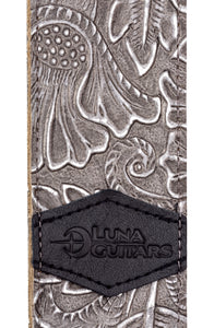 Luna Leather Guitar Strap Fern & Leaf Silver